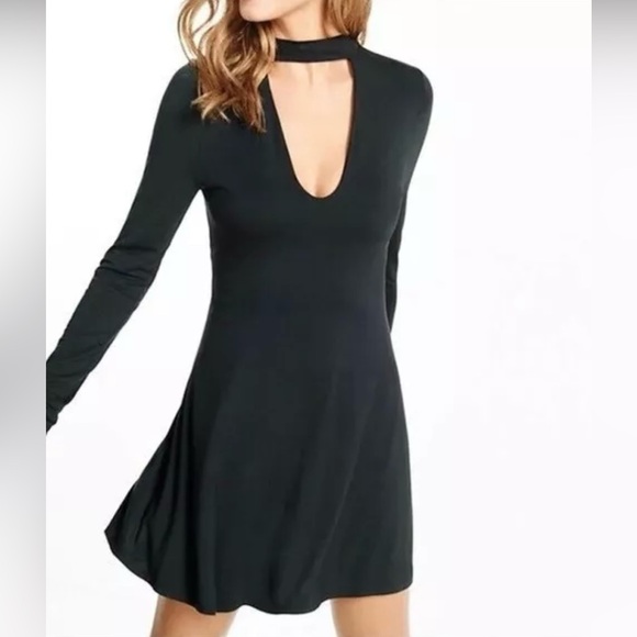 EUC Express Cut-Out Trapeze Choker Dress - Forest Green - Size S - Picture 3 of 7